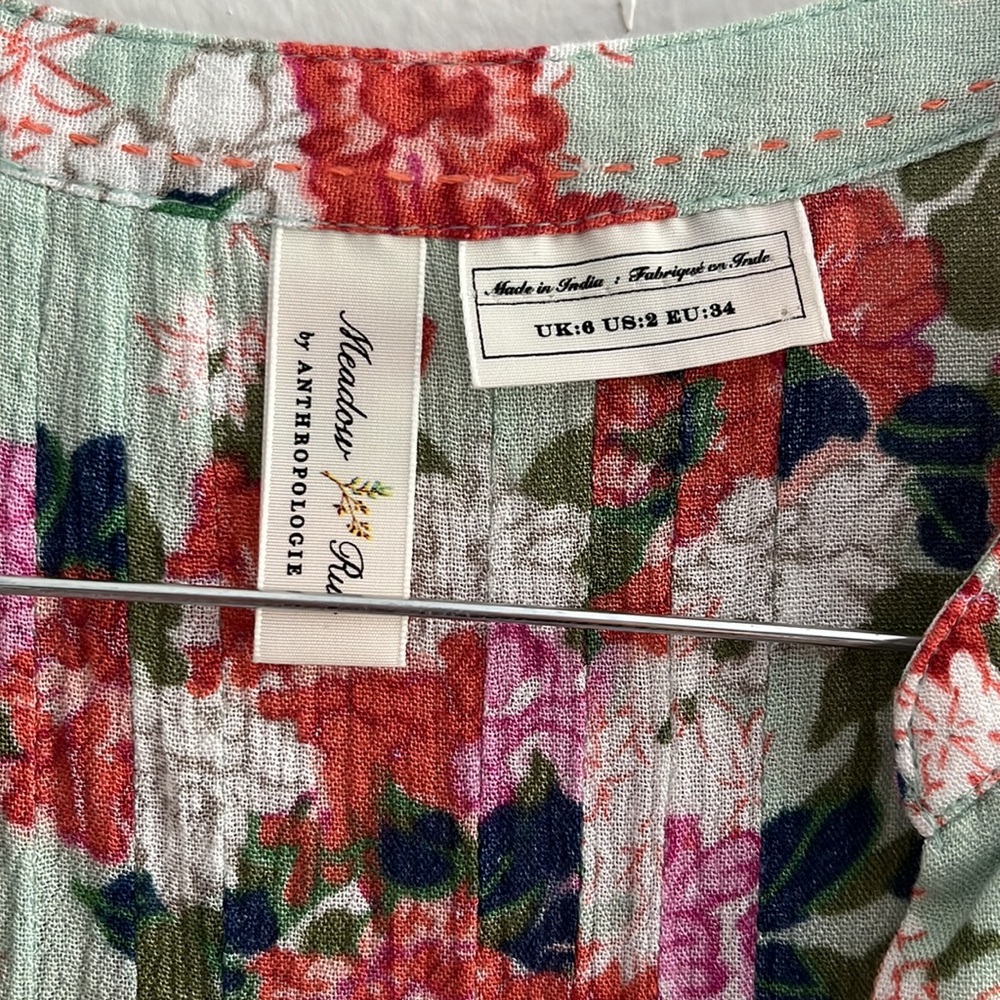 Anthropologie: Meadow Rue • Mint Floral Tank Blouse - Picture 3 of 4